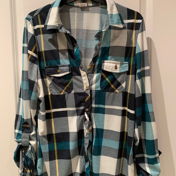 Long Plaid Button-up Shirt - Picture 2 of 8